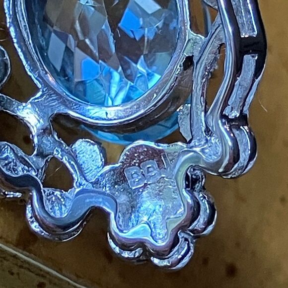 Sky Blue Topaz Marcasite Sterling Silver Cocktail Ring Size 6 - Picture 6 of 9